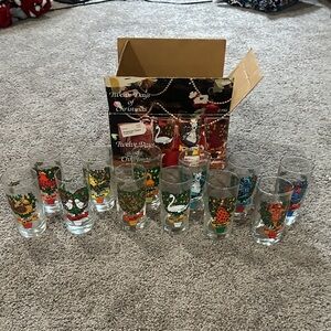 Vintage Set of 12 Christmas Themed Glasses